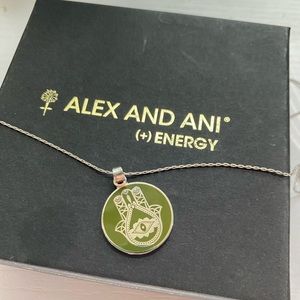 Alex and ani pull chain adjustable necklace with green enamel hand of Fatima